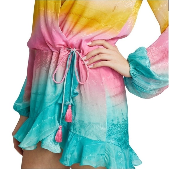 Rococo Sand- NWT Multicolored Ombré Longsleeve Wrap Mini Dress - Picture 3 of 7